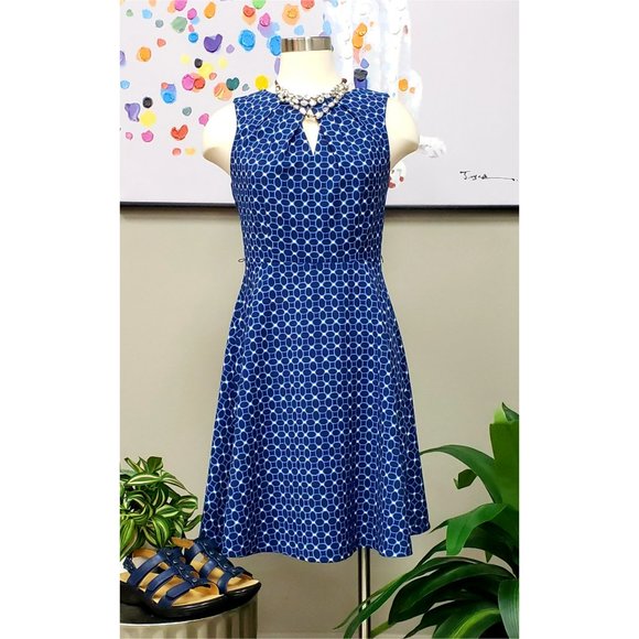 Signature Darby Sleeveless A-Line Fit and Flare Blue Patterned Dress Size 4 - Picture 4 of 4